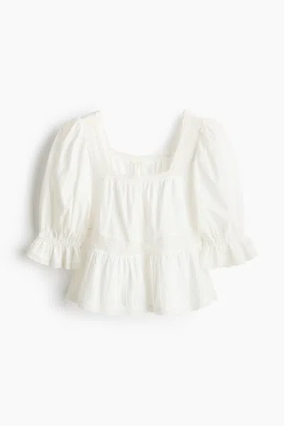 H&m Lace-inset Peplum Blouse In White