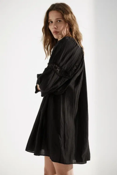 H&m Lace-inset Tunic Dress In Black