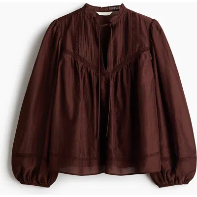 H&m Lace-inset Viscose-blend Blouse In Brown