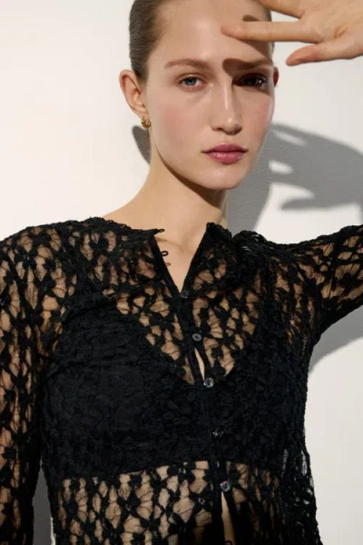 H&m Lace-look Cardigan In Black
