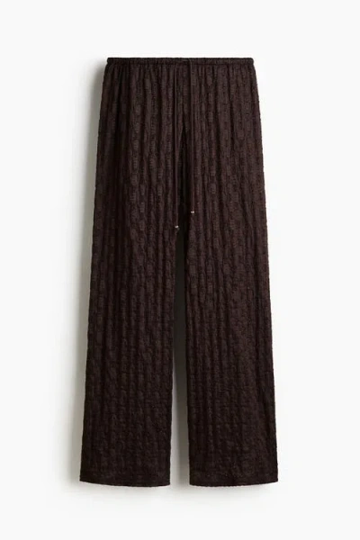 H&m Lace-look Drawstring Trousers In Brown