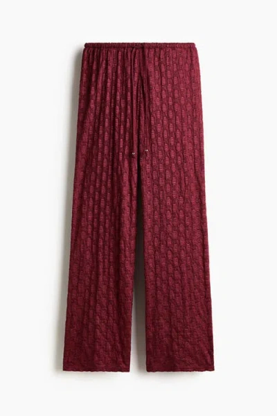 H&m Lace-look Drawstring Trousers In Burgundy