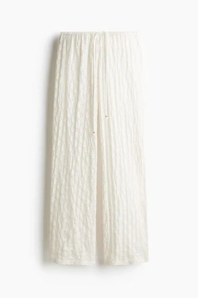H&m Lace-look Drawstring Trousers In White