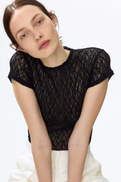H&m Lace-look Jersey Thong Bodysuit In Black