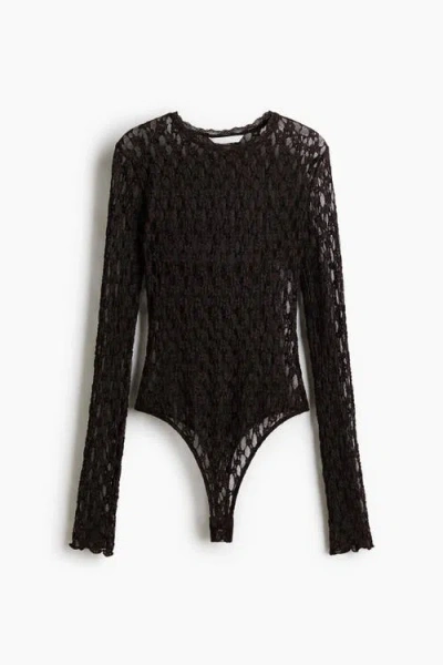 H&m Lace-look Thong Body In Brown