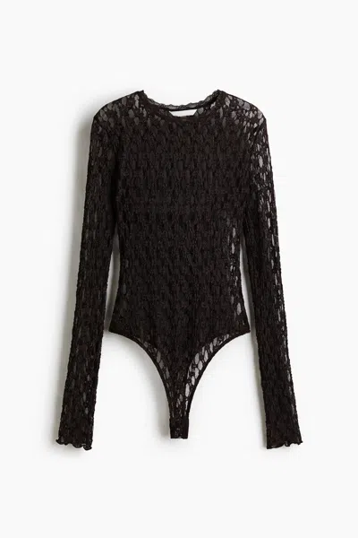 H&m Lace-look Thong Bodysuit In Brown