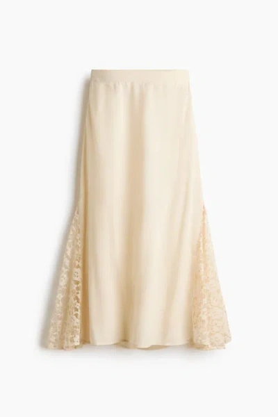 H&m Lace-panel Viscose Skirt In Neutral
