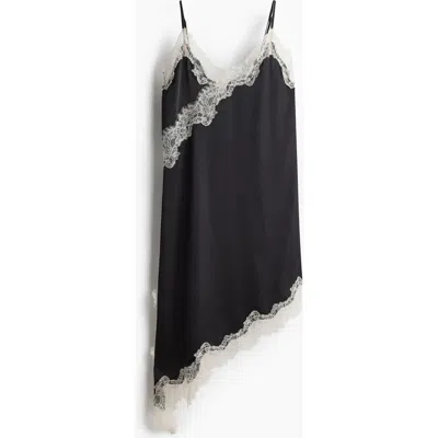 H&m Lace-trimmed Asymmetric Nightslip In Black