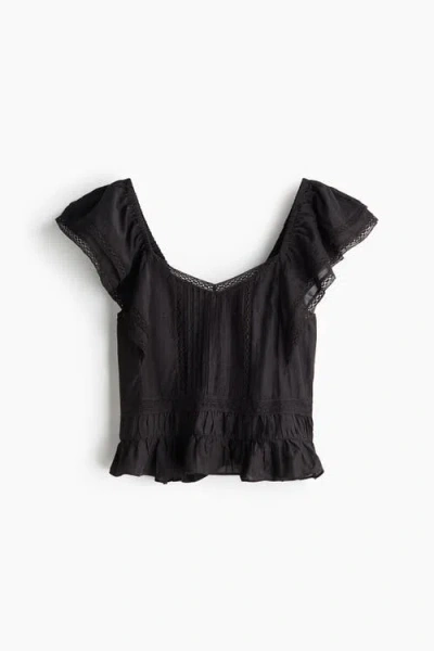H&m Lace-trimmed Blouse In Black