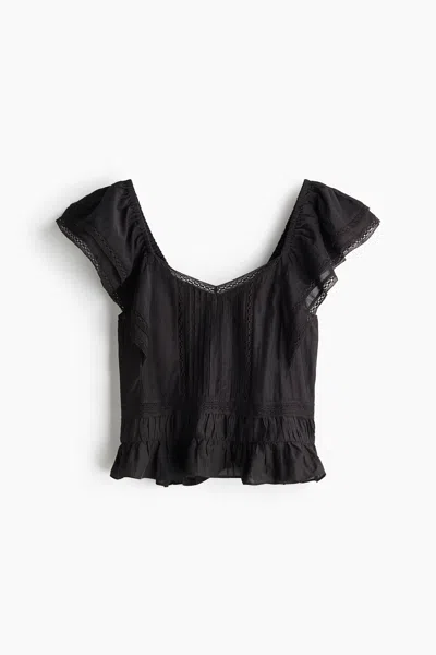H&m Lace-trimmed Blouse In Black