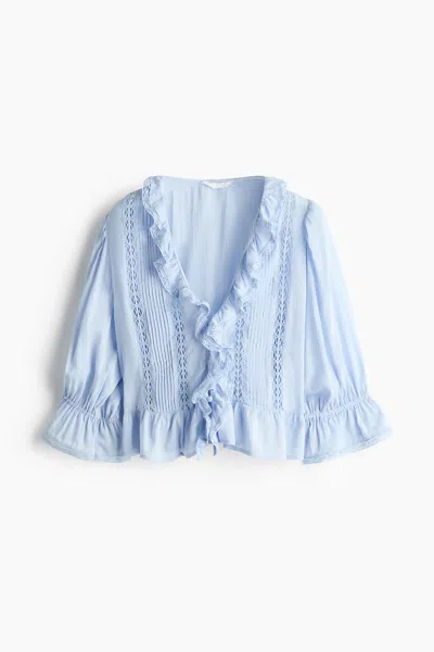 H&m Lace-trimmed Blouse In Blue