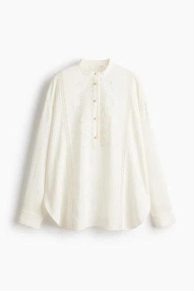 H&m Lace-trimmed Blouse In White