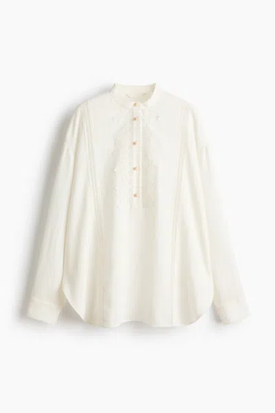 H&m Lace-trimmed Blouse In White