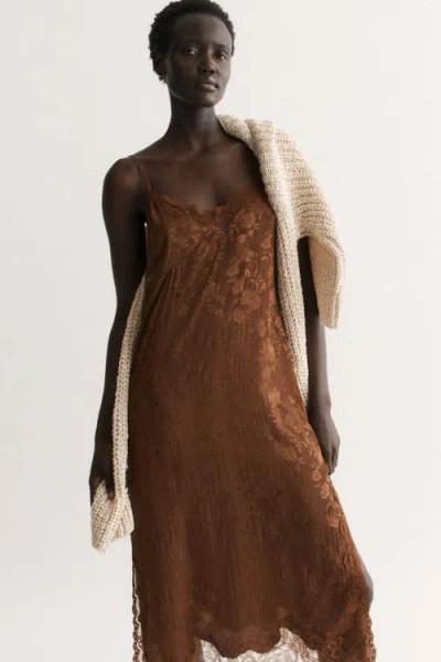 H&m Lace-trimmed Brocade Dress In Animal Print