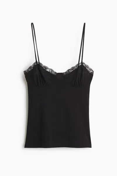 H&m Lace-trimmed Camisole Top In Black