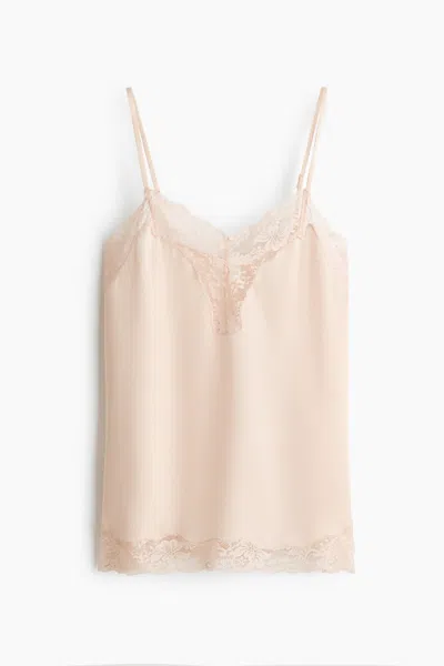 H&m Lace-trimmed Camisole Top In Neutral