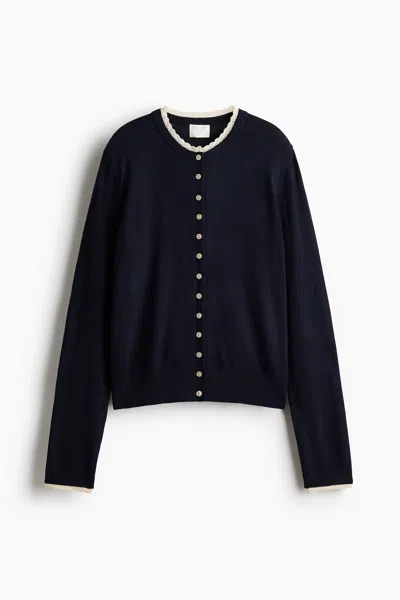 H&m Lace-trimmed Cardigan In Blue