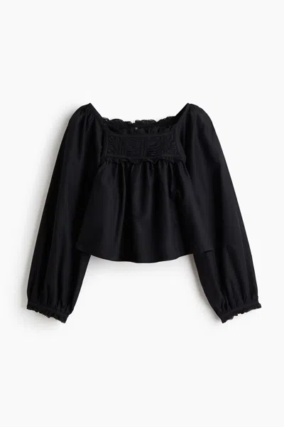 H&m Lace-trimmed Cotton Blouse In Burgundy