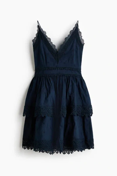 H&m Lace-trimmed Cotton Dress In Blue