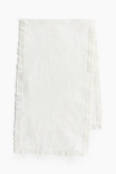 H&m Lace-trimmed Cotton Table Runner In White