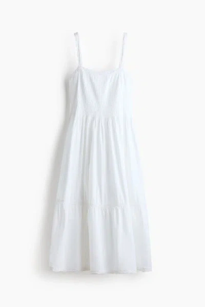 H&m Lace-trimmed Flared-skirt Dress In White