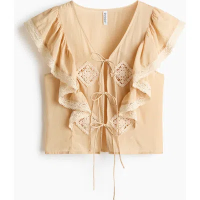 H&m Lace-trimmed Flounced Blouse In Brown