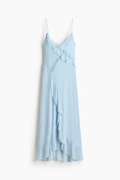 H&m Lace-trimmed Flounced Dress In Blue