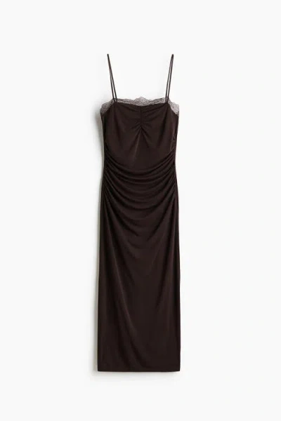 H&m Lace-trimmed Jersey Dress In Brown