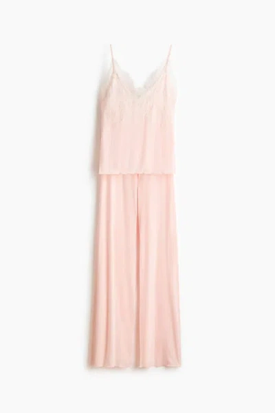 H&m Lace-trimmed Jersey Pyjamas In Pink