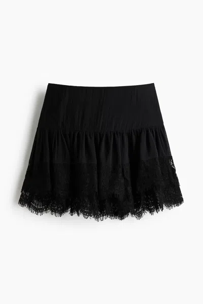 H&m Lace-trimmed Mini Skirt In Black