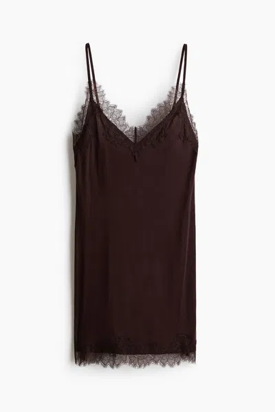 H&m Lace-trimmed Nightgown In Dark Brown