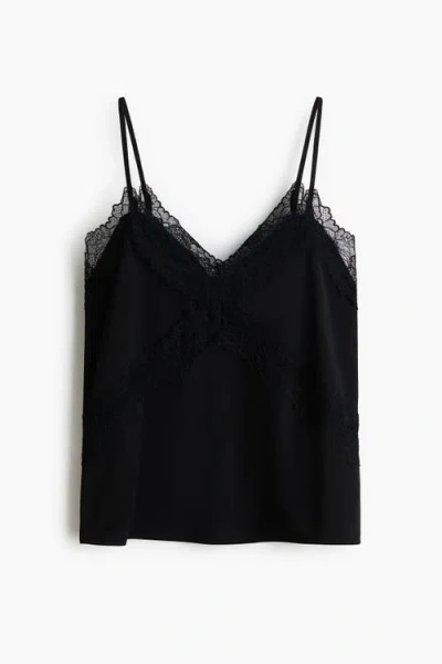 H&m Lace-trimmed Ponte-di-roma Strappy Top In Black