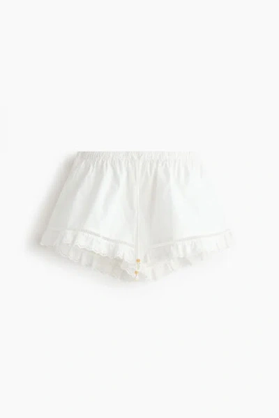 H&m Lace-trimmed Poplin Shorts In White