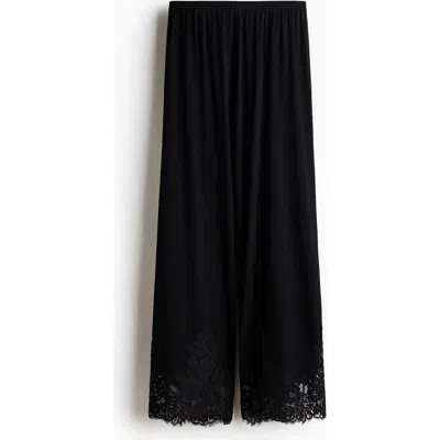 H&m Lace-trimmed Pyjama Bottoms In Black