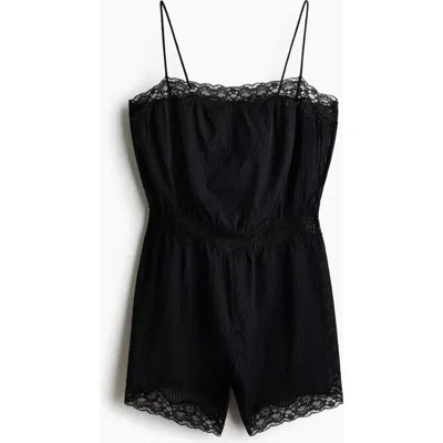 H&m Lace-trimmed Pyjama Playsuit In Black
