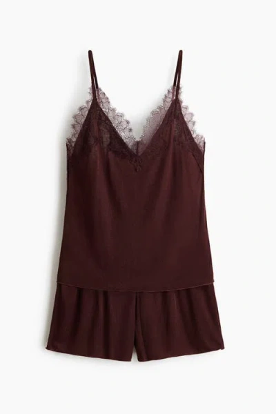 H&m Lace-trimmed Pyjamas In Brown