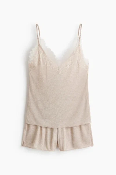 H&m Lace-trimmed Pyjamas In Neutral