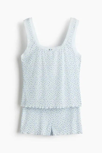 H&m Lace-trimmed Ribbed Pyjamas In Blue