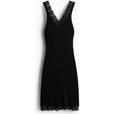 H&m Lace-trimmed Rib-knit Dress In Black