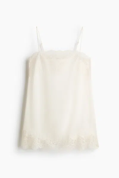 H&m Lace-trimmed Satin Nightgown In White