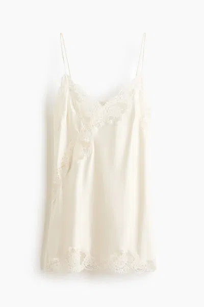 H&m Lace-trimmed Satin Nightgown In Cream