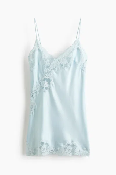 H&m Lace-trimmed Satin Nightgown In Light Blue