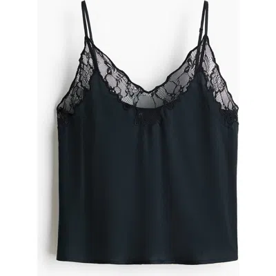 H&m Lace-trimmed Satin Pyjama Top In Black