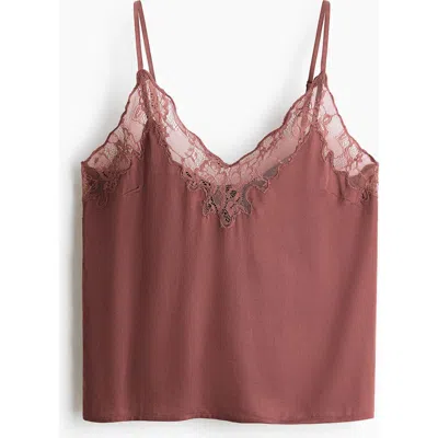 H&m Lace-trimmed Satin Pyjama Top In Brown