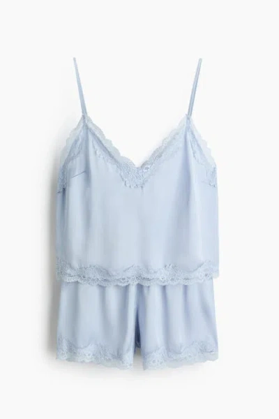 H&m Lace-trimmed Satin Pyjamas In Blue