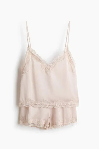 H&m Lace-trimmed Satin Pyjamas In Pink