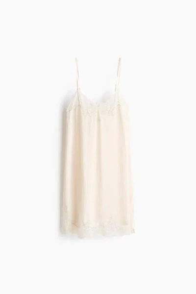 H&m Lace-trimmed Satin Slip Dress In White