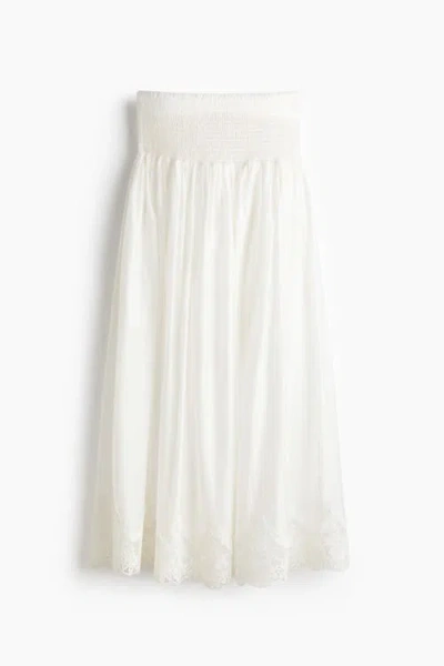 H&m Lace-trimmed Smocked Skirt In White