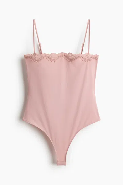 H&m Lace-trimmed Strappy Bodysuit In Multi