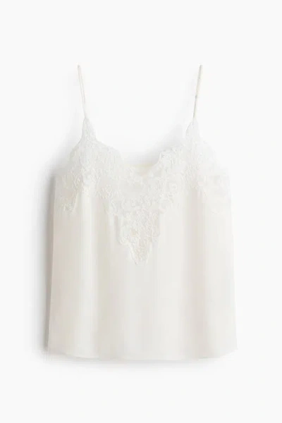 H&m Lace-trimmed Strappy Top In White